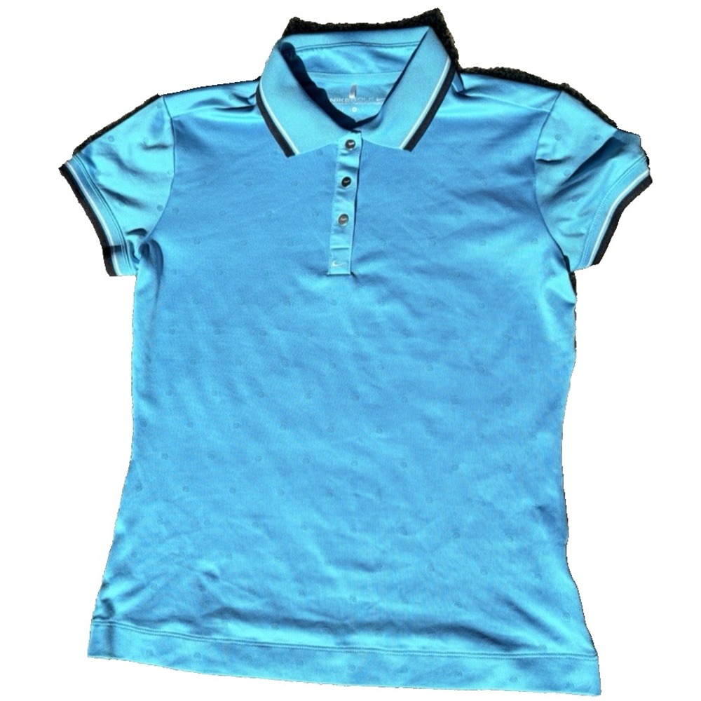 Nike Golf Dri-Fit Women's Blue Polka Dot Snap Button Polo Shirt Size Medium M